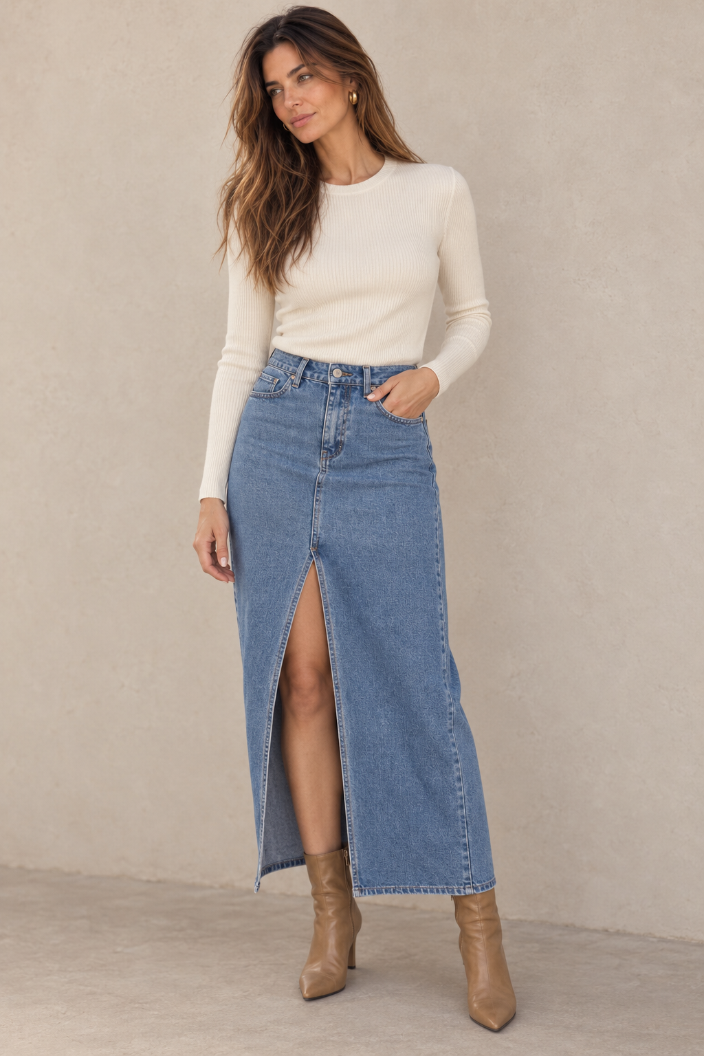 FALDA LARGA DENIM ABERTURA Anna Verona - imagen 3