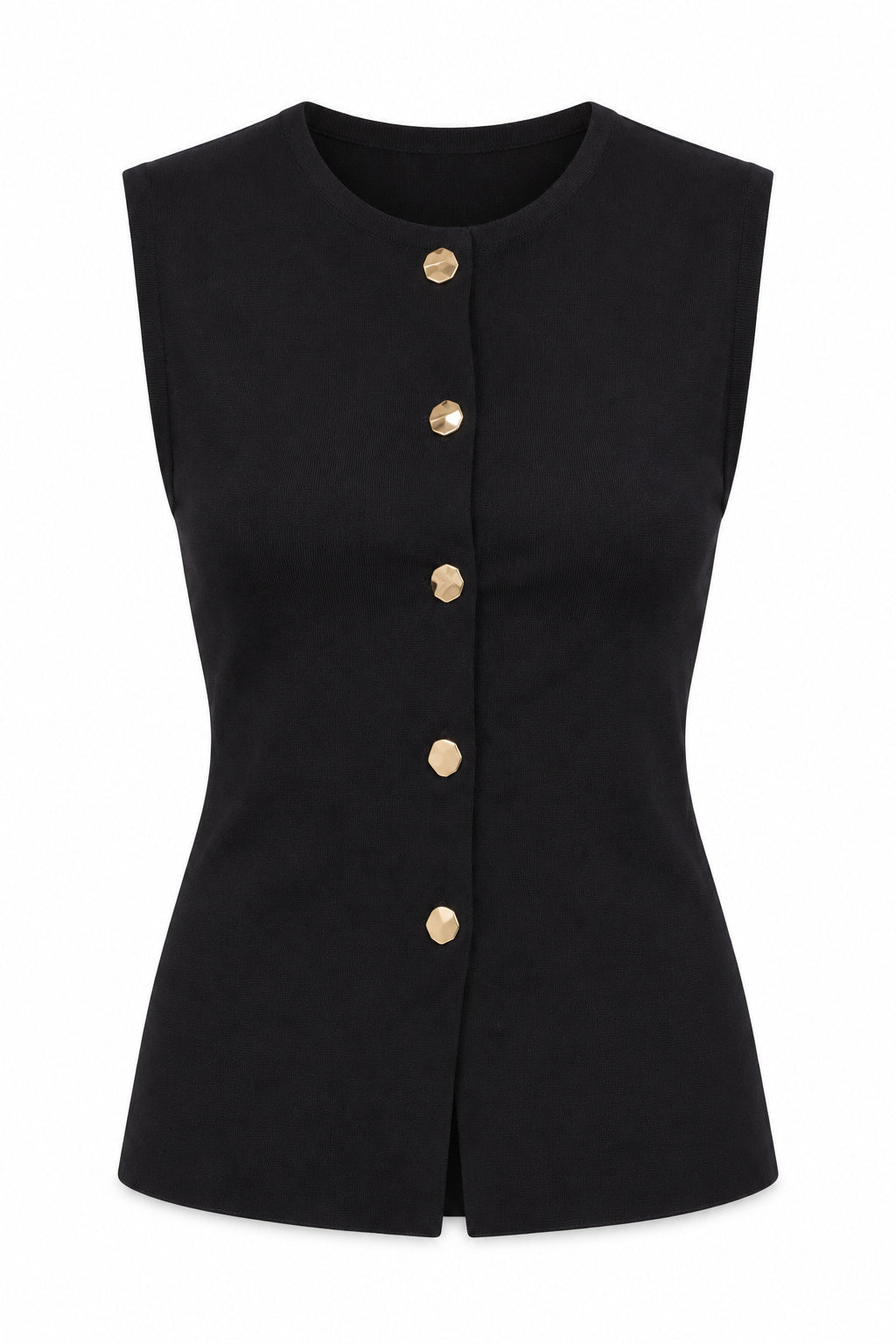 TOP CHALECO ABOTONADO PUNTO negro — producto aislado fondo blanco
