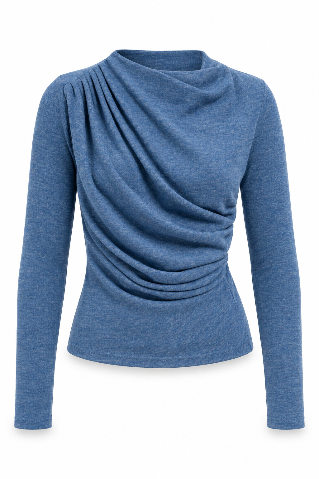 Top de punto azul drapeado — Anna Verona — producto aislado sobre blanco