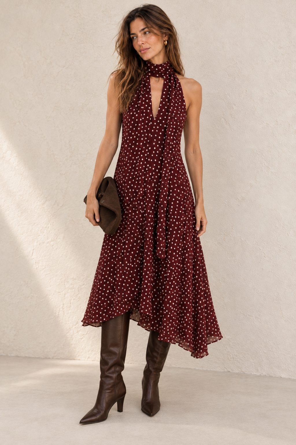 Vestido halter de lunares con lazada — Anna Verona — estilismo