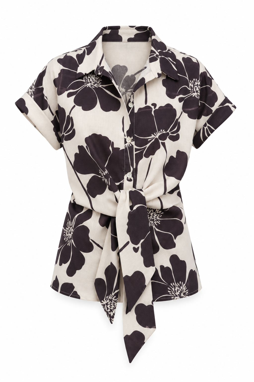 CAMISA NUDO ESTAMPADA — Anna Verona — producto aislado sobre blanco — 059:BEIGE
