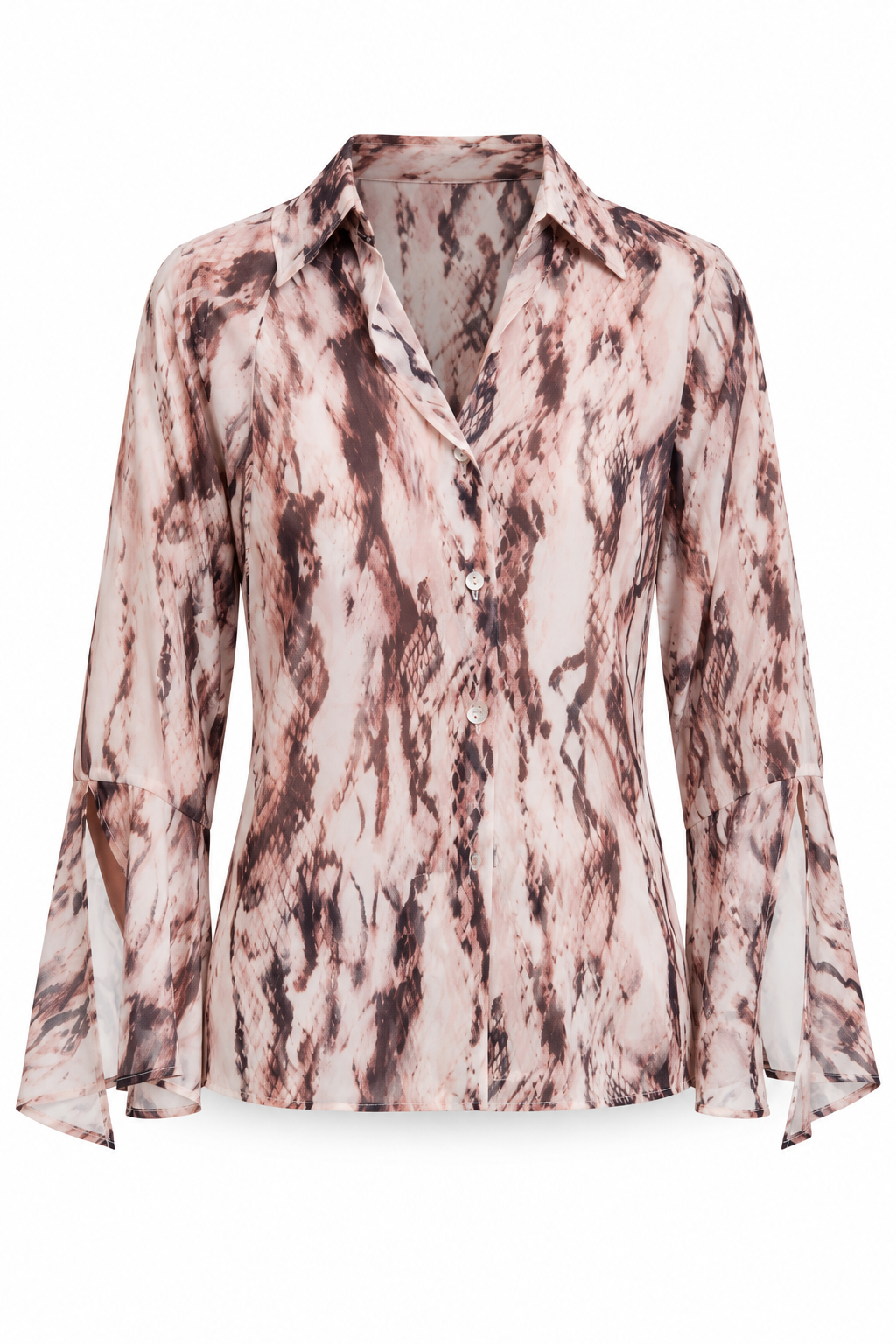 CAMISA SEMITRANSPARENTE ESTAMPADA — Anna Verona — producto aislado sobre blanco — 928:ROSA