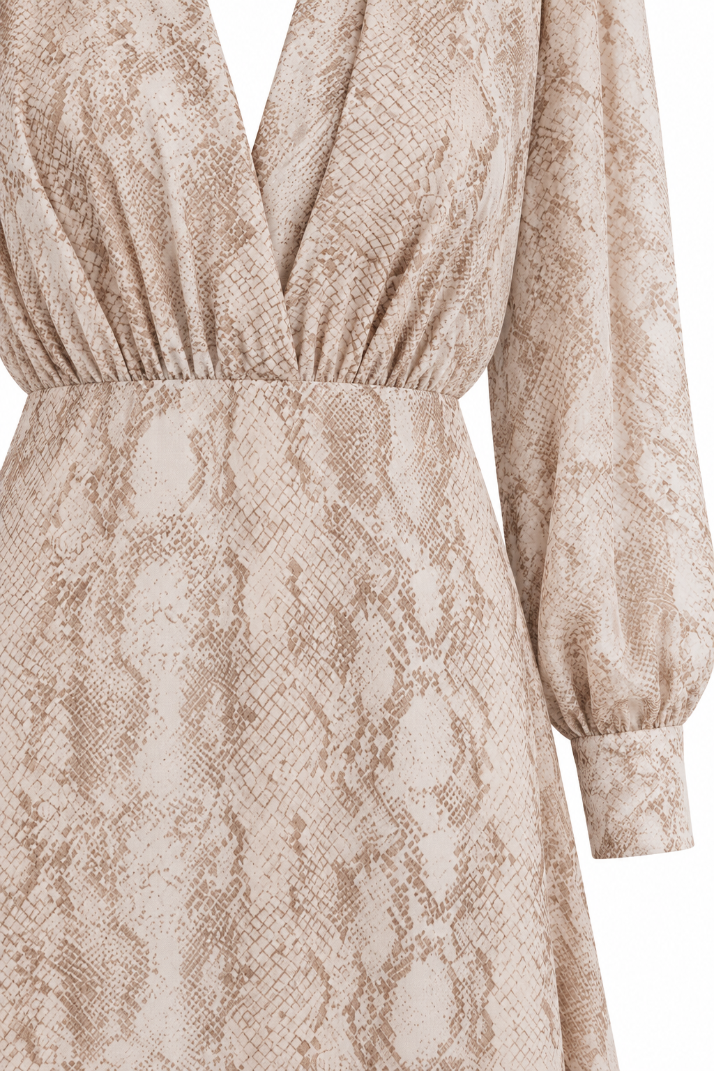 Vestido Valentina — detalle del fruncido de cintura y la gasa estampada