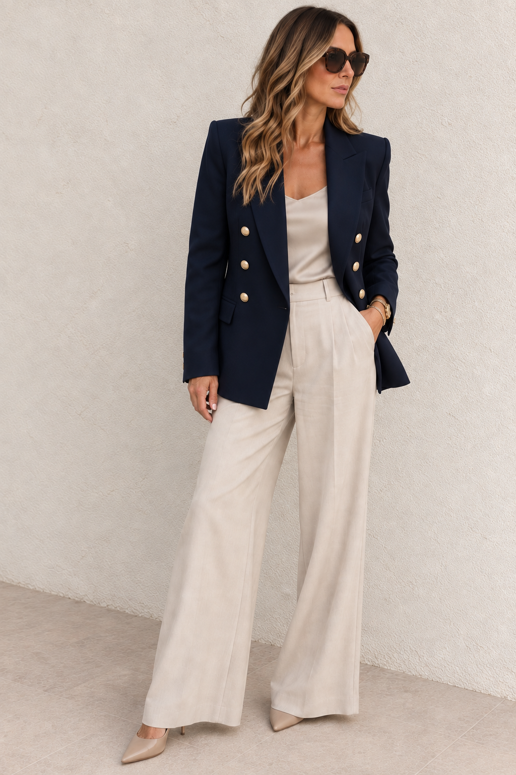 Blazer Angelica cruzada con botones dorados