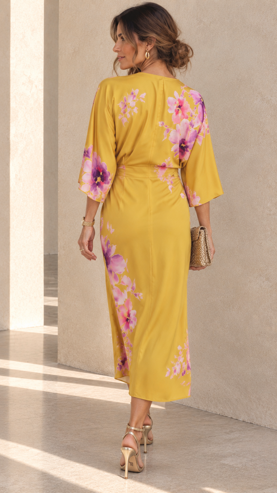 Vestido Venecia midi satinado estampado