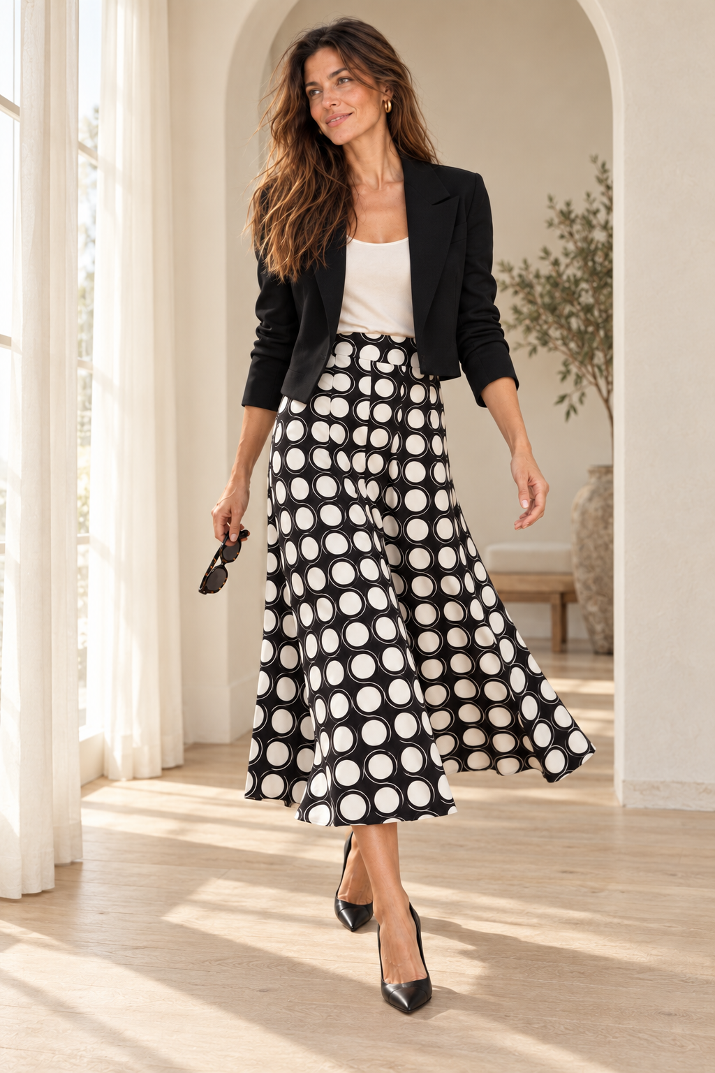 FALDA MIDI ESTAMPADA — cuerpo entero, pose natural
