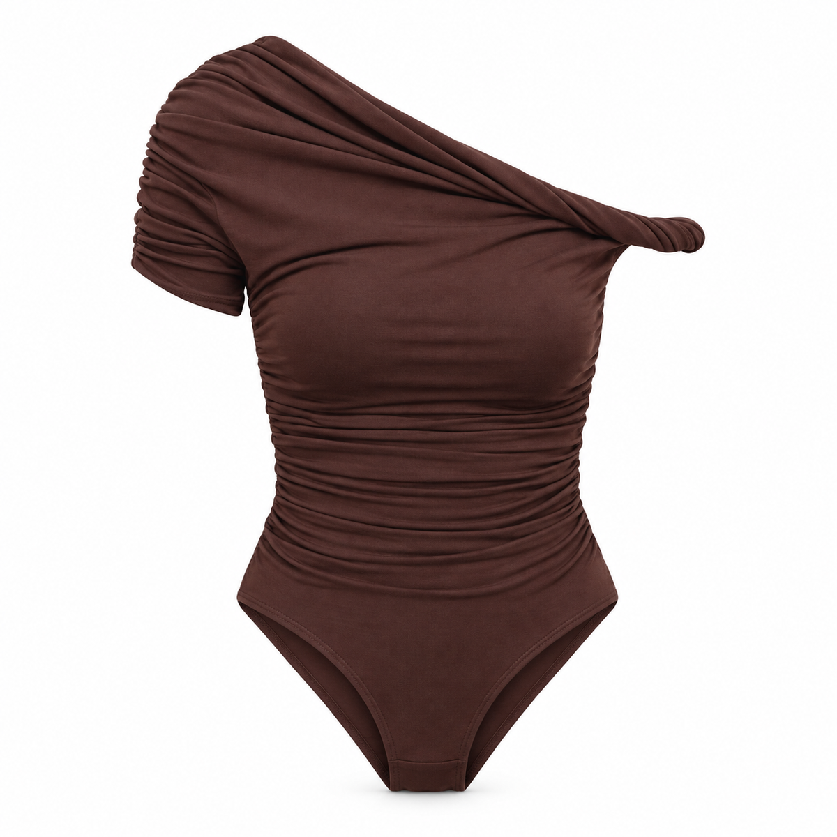 Body asimétrico marrón — producto sobre fondo blanco