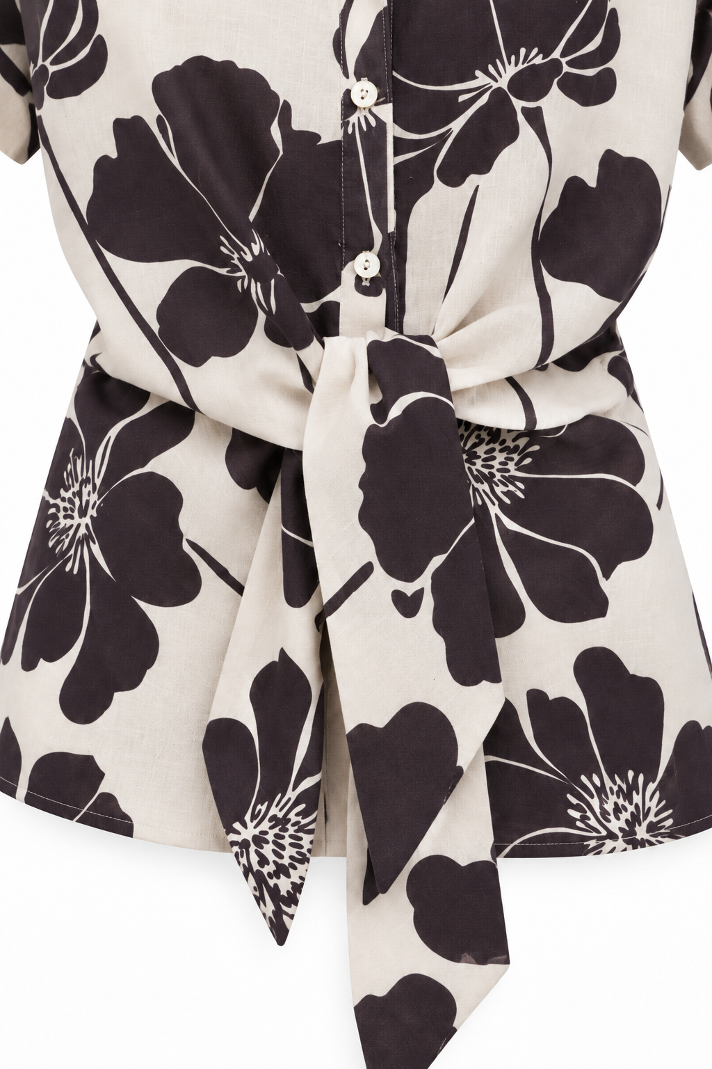 Anna Verona — camisa-nudo-estampada, detalle de confección