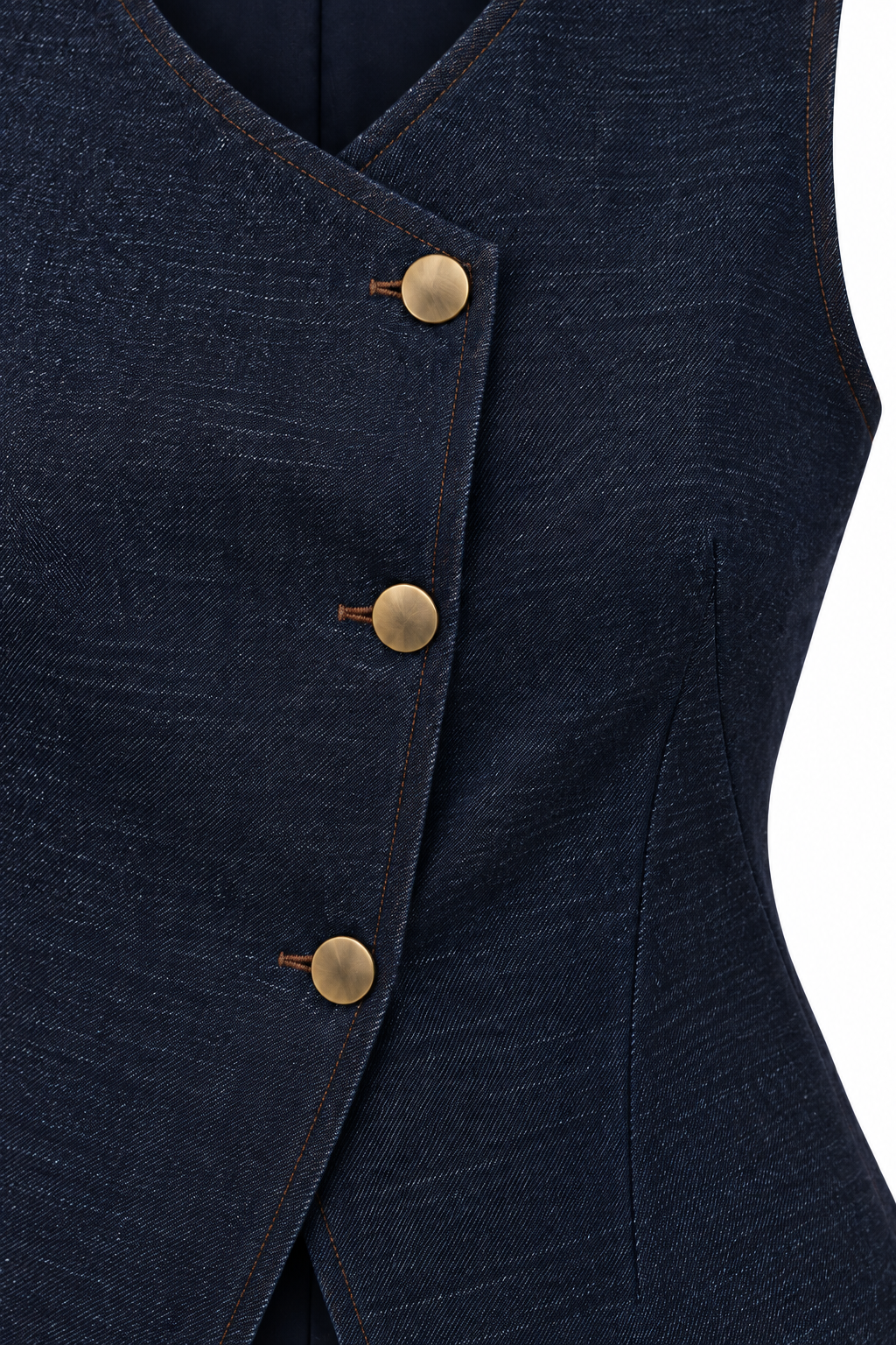 Anna Verona — chaleco-cruzado-denim, detalle de confección
