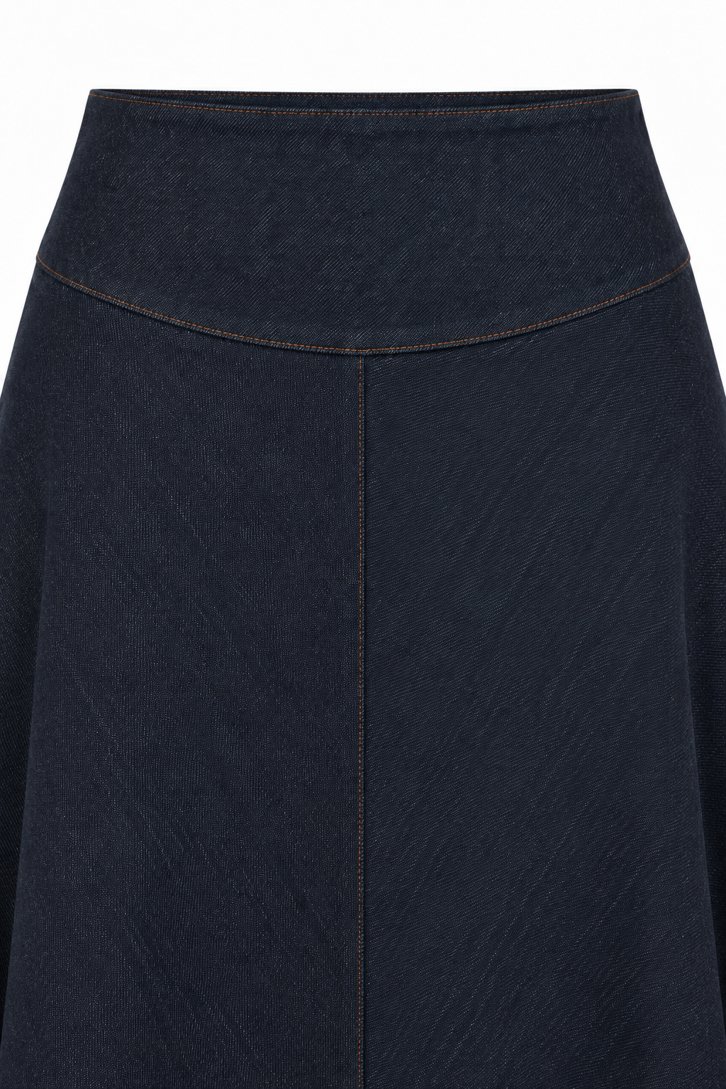 Anna Verona — falda-midi-denim, detalle de confección