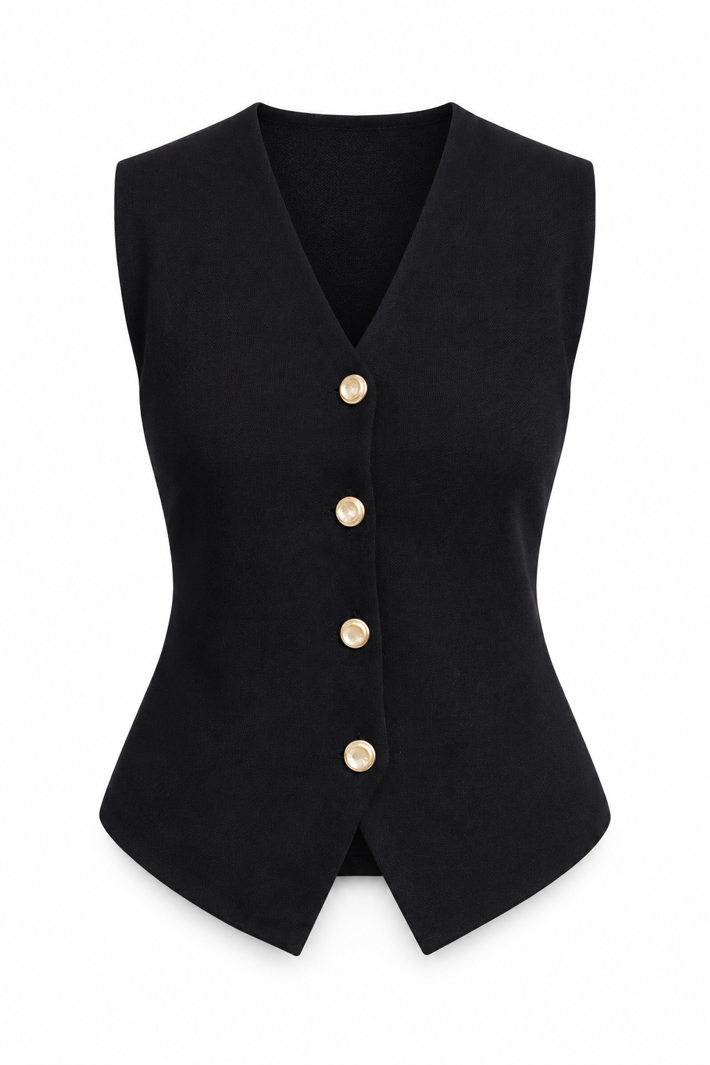 Anna Verona: top chaleco punto textura negro, producto aislado sobre fondo blanco opaco