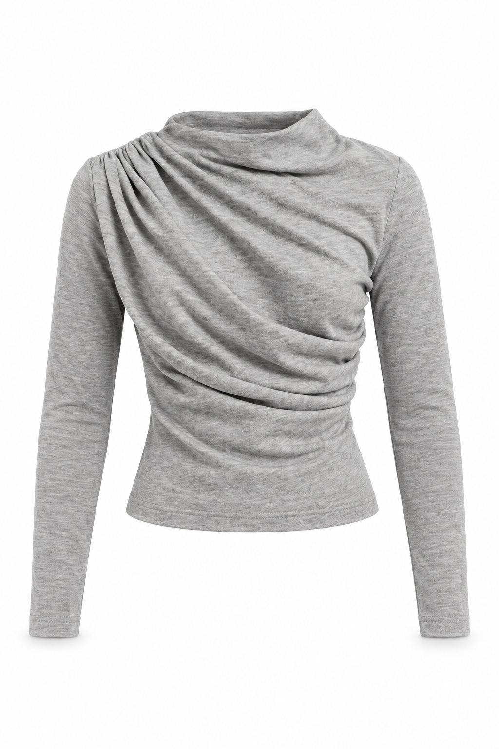 Top de punto gris drapeado — Anna Verona — producto aislado sobre blanco