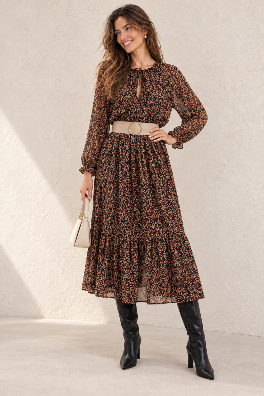 VESTIDO ESTAMPADO CINTURÓN — Anna Verona — expresion