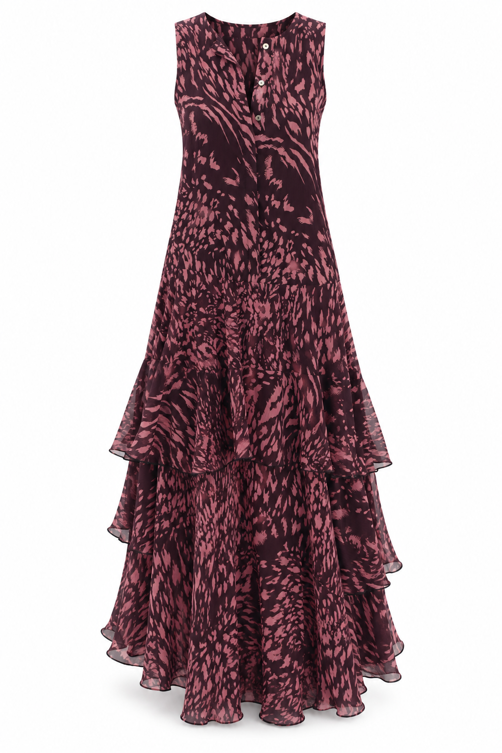 VESTIDO LARGO VOLANTES ESTAMPADO — Anna Verona — producto aislado sobre blanco