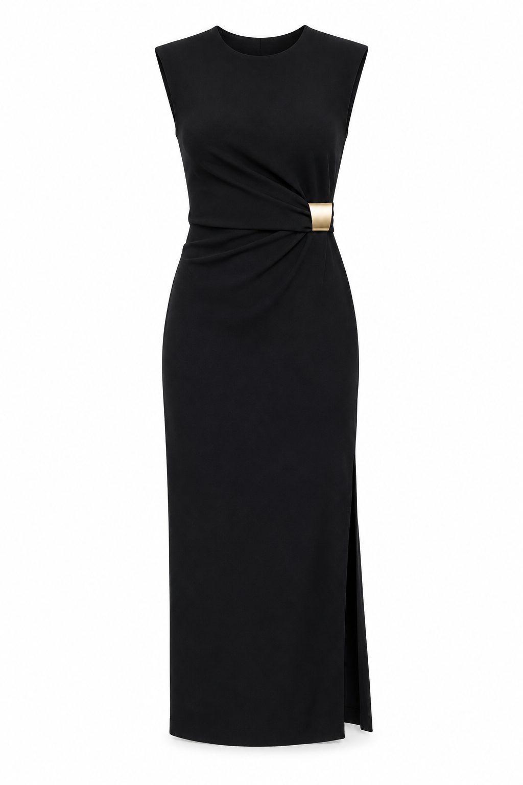 VESTIDO MIDI APLIQUE DORADO — Anna Verona — producto aislado sobre blanco — 002:NEGRO