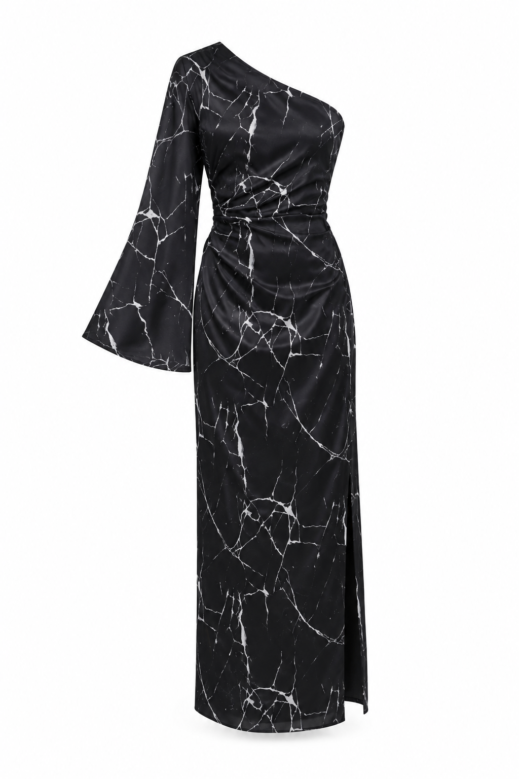 VESTIDO MIDI ASIMETRICO — Anna Verona — producto aislado sobre blanco — 002:NEGRO