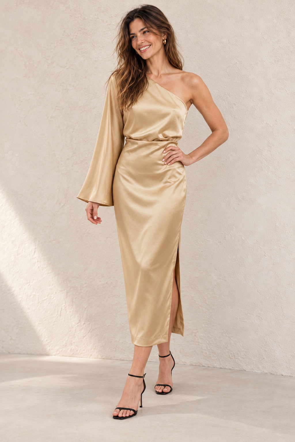 VESTIDO MIDI ASIMETRICO — Anna Verona — expresion