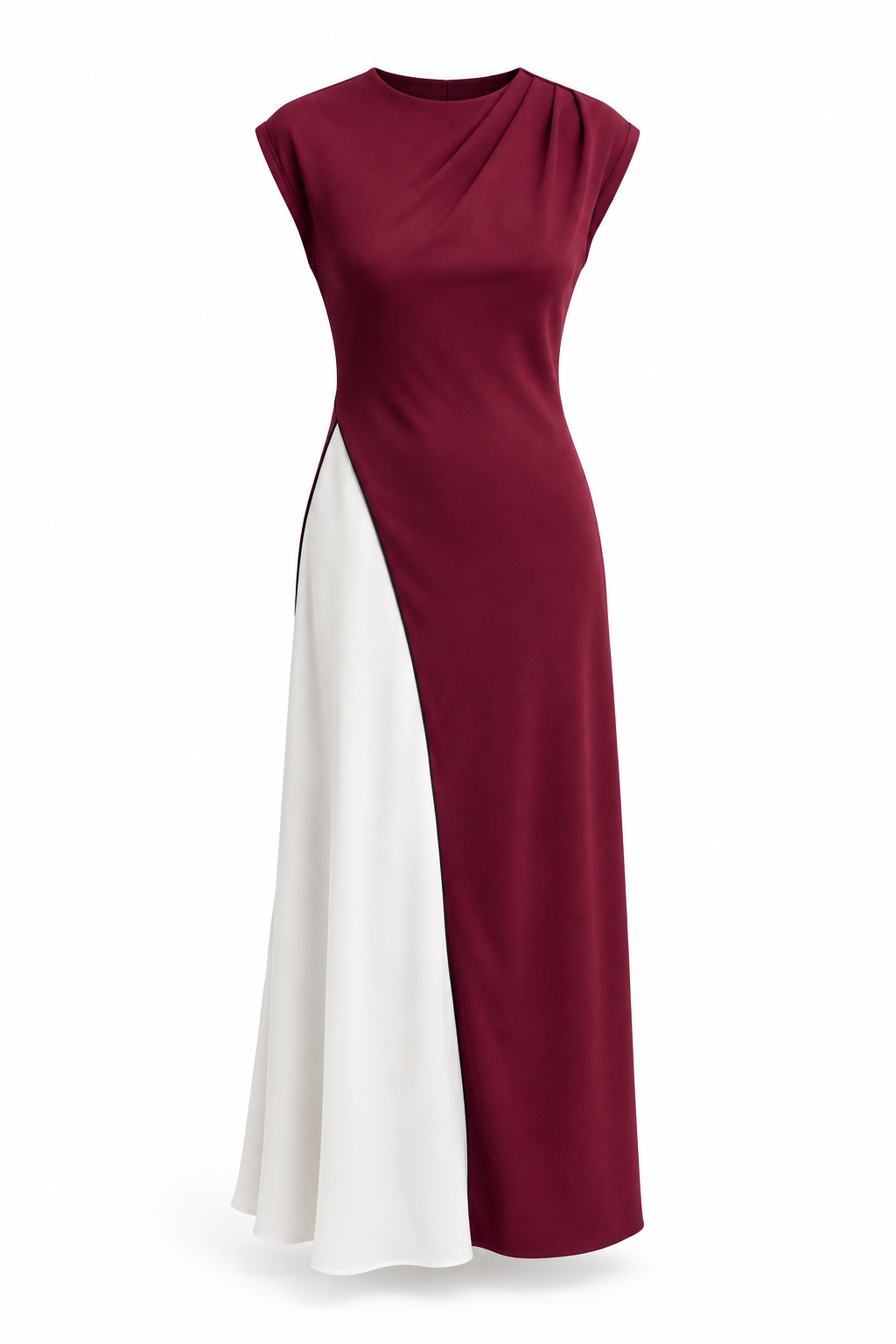 VESTIDO MIDI COMBINADO — Anna Verona — producto aislado sobre blanco — 914:BURDEOS