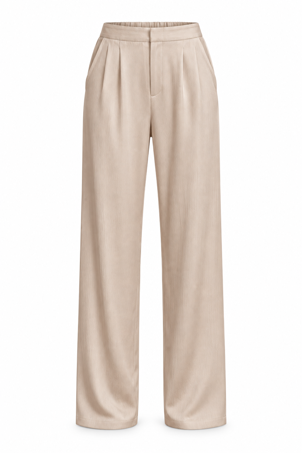 Pantalón fluido satinado — Anna Verona — producto aislado sobre blanco — Beige