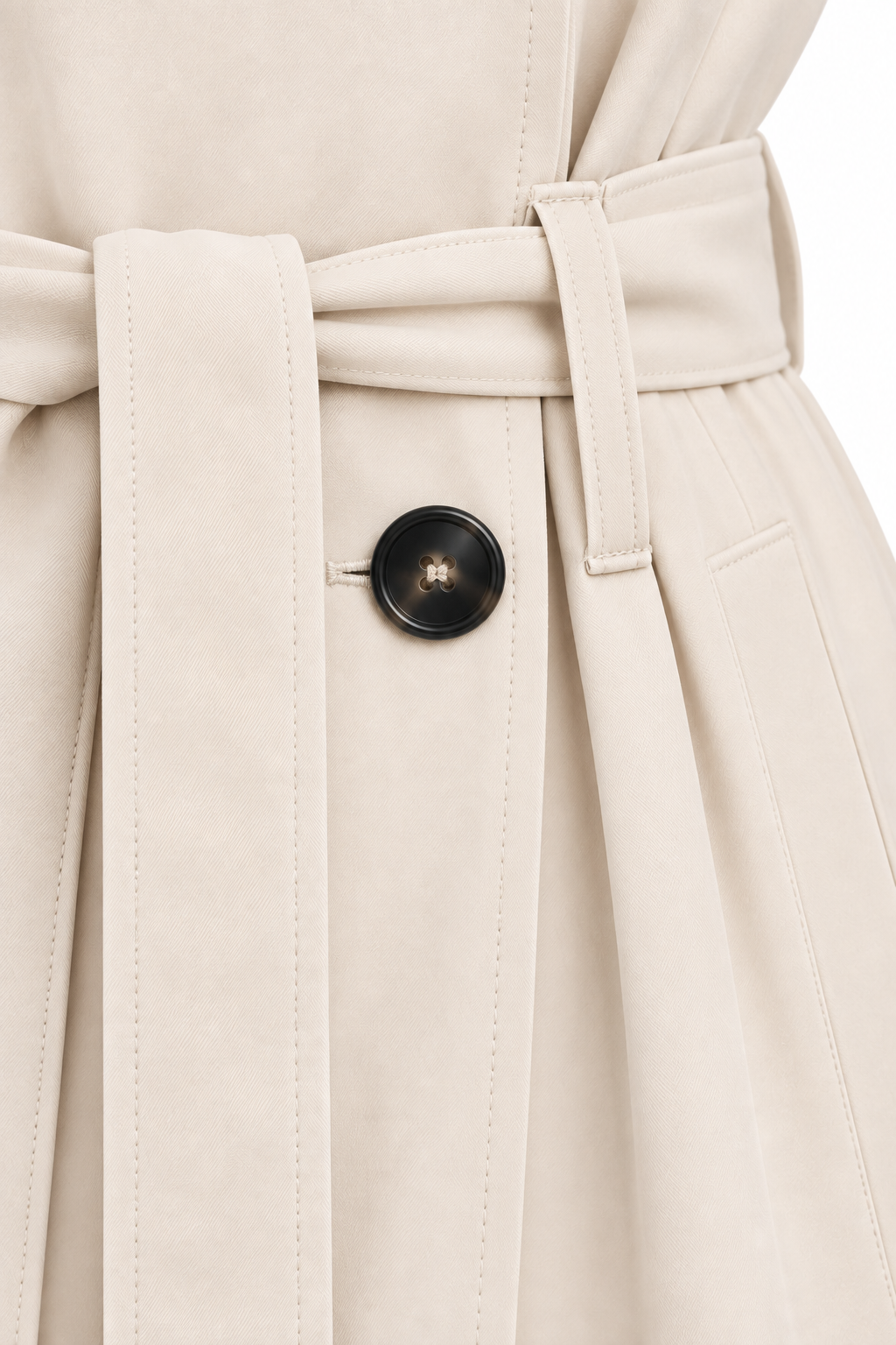 Anna Verona — trench-fluido-crema, detalle de confección