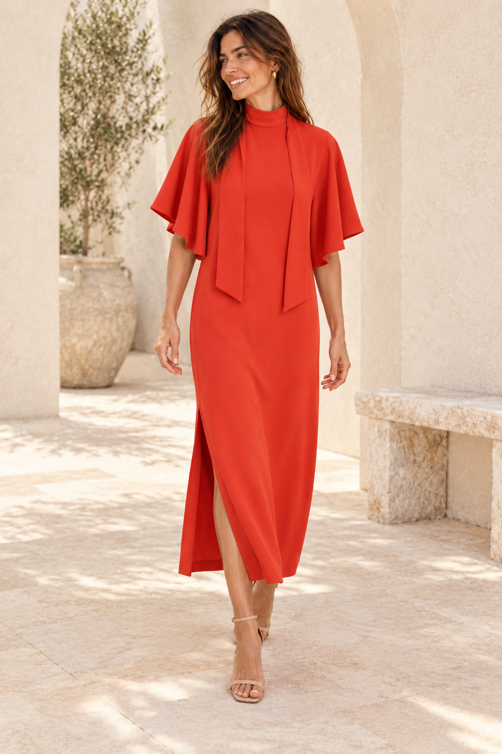Anna Verona — vestido-midi-lazada-rojo, cuerpo entero