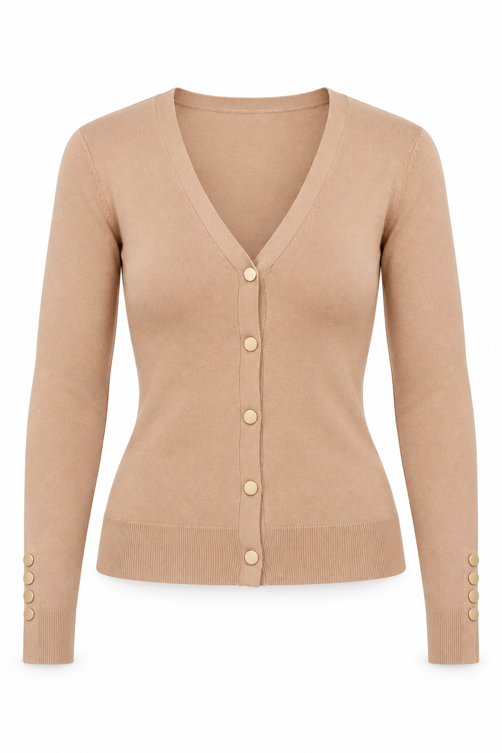 Chaqueta de punto camel aislada sobre fondo blanco
