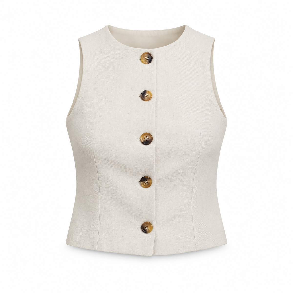 Chaleco de botones beige aislado sobre fondo blanco